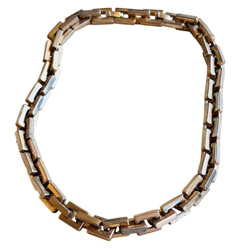 Monet Signed Choker Mariner Necklace VTG Gold Tone Heavy Bar Chain Link Bold 60s